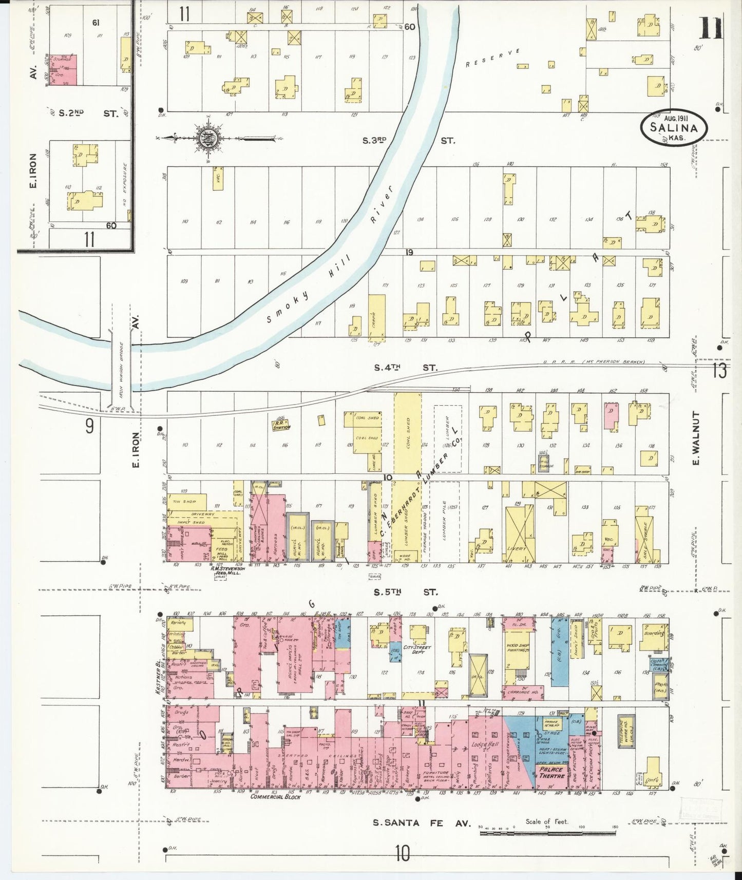 Sanborn Fire Insurance Map from Salina, Saline County, Kansas (1911), Sheet #0011 - Complete Map Set gallery image, historic Sanborn map, vintage wall art, Kansas Kansas