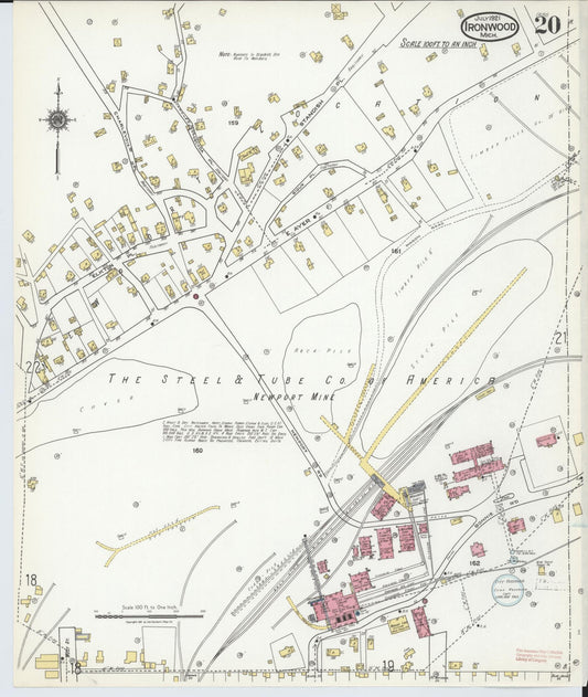 Sanborn Fire Insurance Map from Ironwood, Gogebic County, Michigan (1921), Sheet #0020 - Historic Sanborn Fire Insurance Map Print, vintage old map wall art, antique decor, genealogy gift, Michigan Michigan map