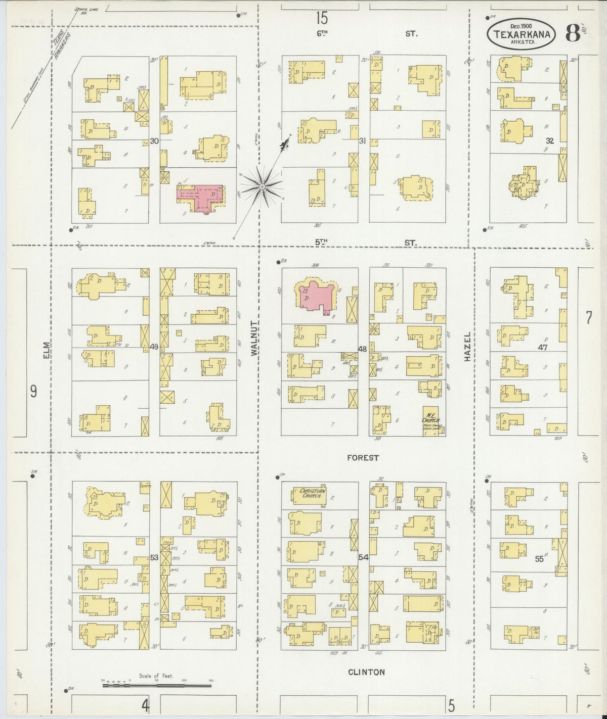 Sanborn Fire Insurance Map from Texarkana, Bowie County, Texas (1900), Sheet #0008 - Complete Map Set gallery image, historic Sanborn map, vintage wall art, Texas Texas