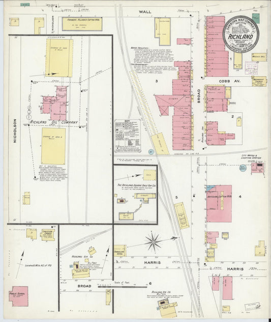 Sanborn Fire Insurance Map from Richland, Stewart County, Georgia (1908), Sheet #0001 - Historic Sanborn Fire Insurance Map Print, vintage old map wall art, antique decor, genealogy gift, Georgia Georgia map