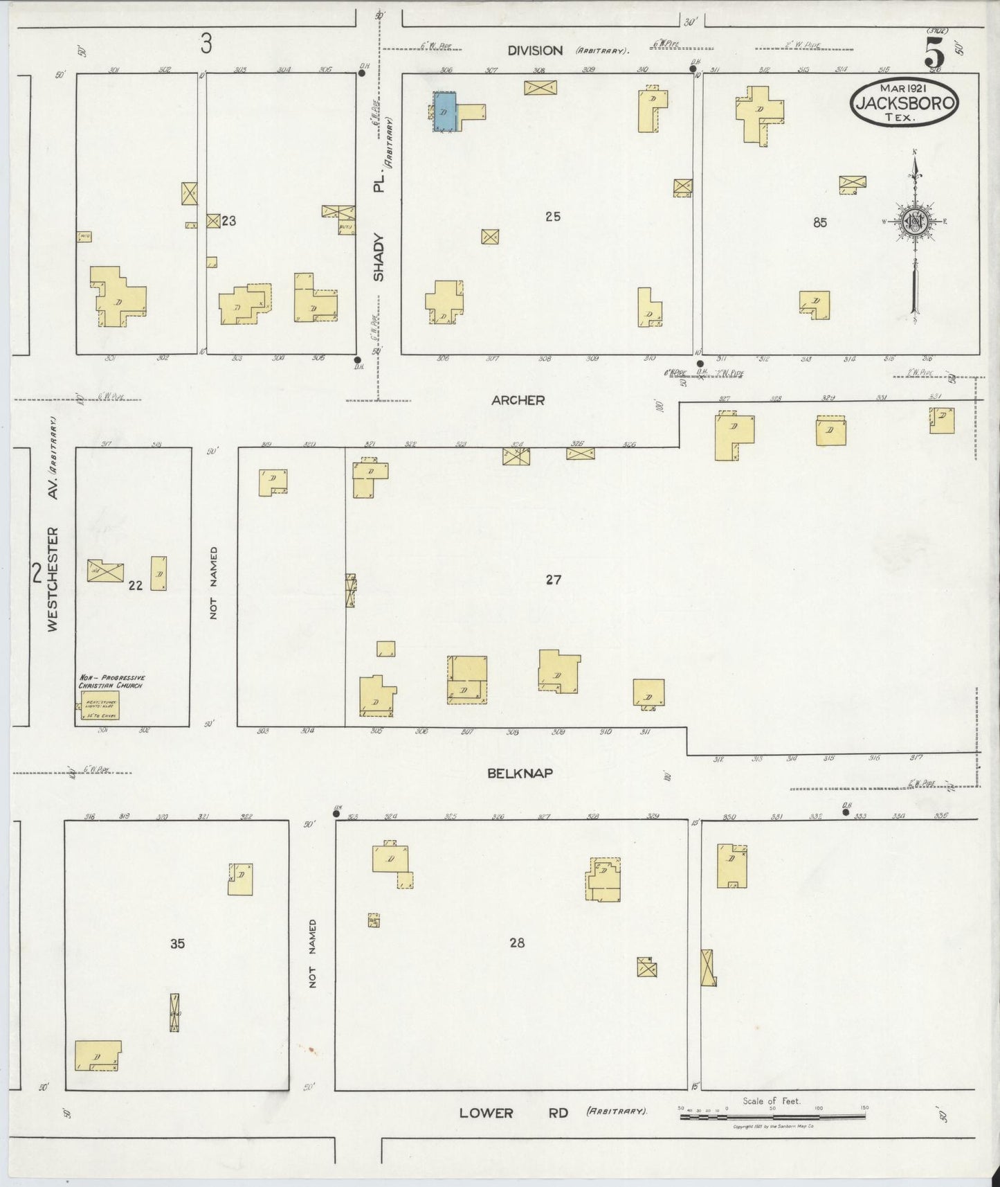 Sanborn Fire Insurance Map from Jacksboro, Jack County, Texas (1921), Sheet #0005 - Historic Sanborn Fire Insurance Map Print, vintage old map wall art, antique decor, genealogy gift, Texas Texas map