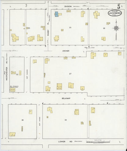 Sanborn Fire Insurance Map from Jacksboro, Jack County, Texas (1921), Sheet #0005 - Historic Sanborn Fire Insurance Map Print, vintage old map wall art, antique decor, genealogy gift, Texas Texas map