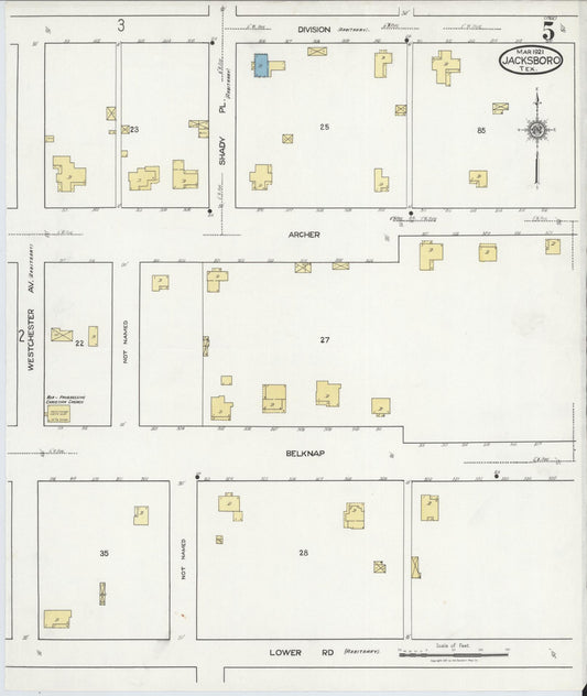 Sanborn Fire Insurance Map from Jacksboro, Jack County, Texas (1921), Sheet #0005 - Historic Sanborn Fire Insurance Map Print, vintage old map wall art, antique decor, genealogy gift, Texas Texas map