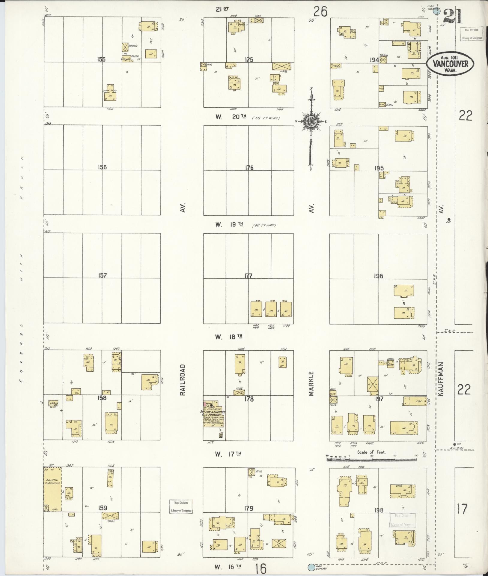 Sanborn Fire Insurance Map from Vancouver, Clark County, Washington (1911), Sheet #0021 - Historic Sanborn Fire Insurance Map Print, vintage old map wall art, antique decor, genealogy gift, Washington Washington map