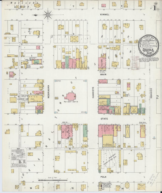 Sanborn Fire Insurance Map from Osceola, Polk County, Nebraska (1899), Sheet #0001 - Historic Sanborn Fire Insurance Map Print, vintage old map wall art, antique decor, genealogy gift, Nebraska Nebraska map