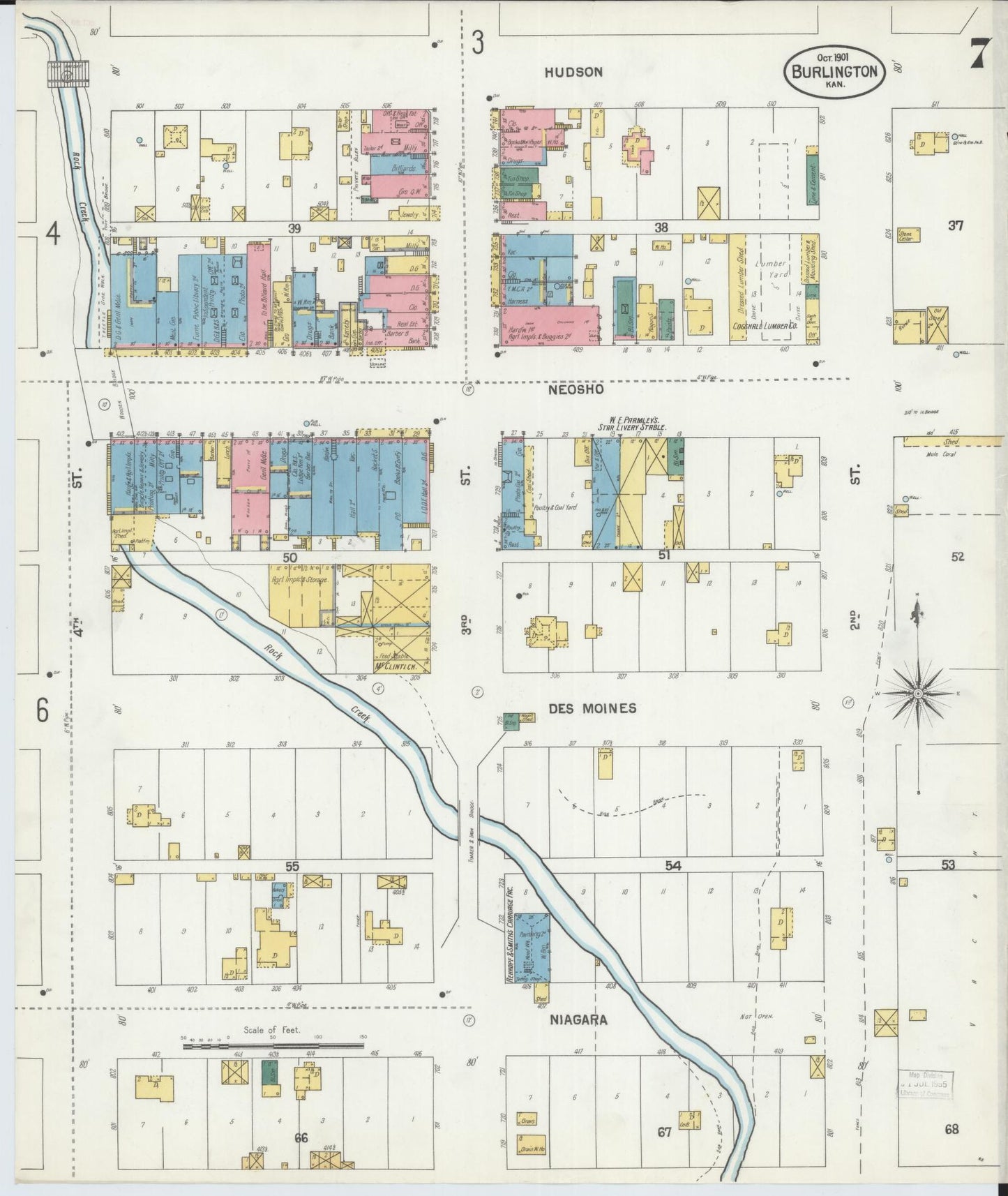 Sanborn Fire Insurance Map from Burlington, Coffey County, Kansas (1901), Sheet #0007 - Complete Map Set gallery image, historic Sanborn map, vintage wall art, Kansas Kansas