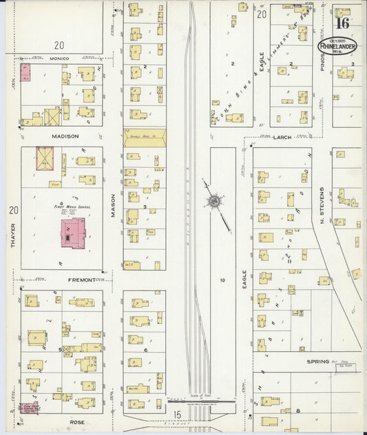 Sanborn Fire Insurance Map from Rhinelander, Oneida County, Wisconsin (1920), Sheet #0016 - Historic Sanborn Fire Insurance Map Print, vintage old map wall art, antique decor, genealogy gift, Wisconsin Wisconsin map
