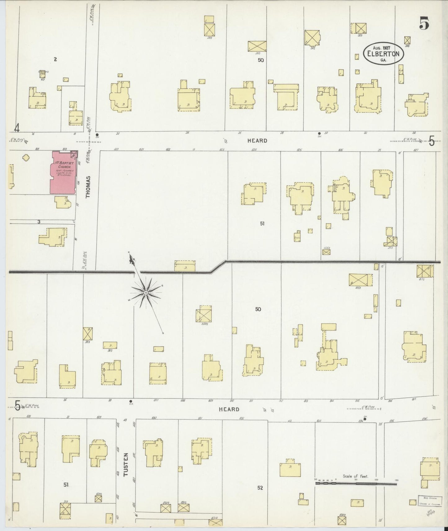 Sanborn Fire Insurance Map from Elberton, Elbert County, Georgia (1907), Sheet #0005 - Complete Map Set gallery image, historic Sanborn map, vintage wall art, Georgia Georgia