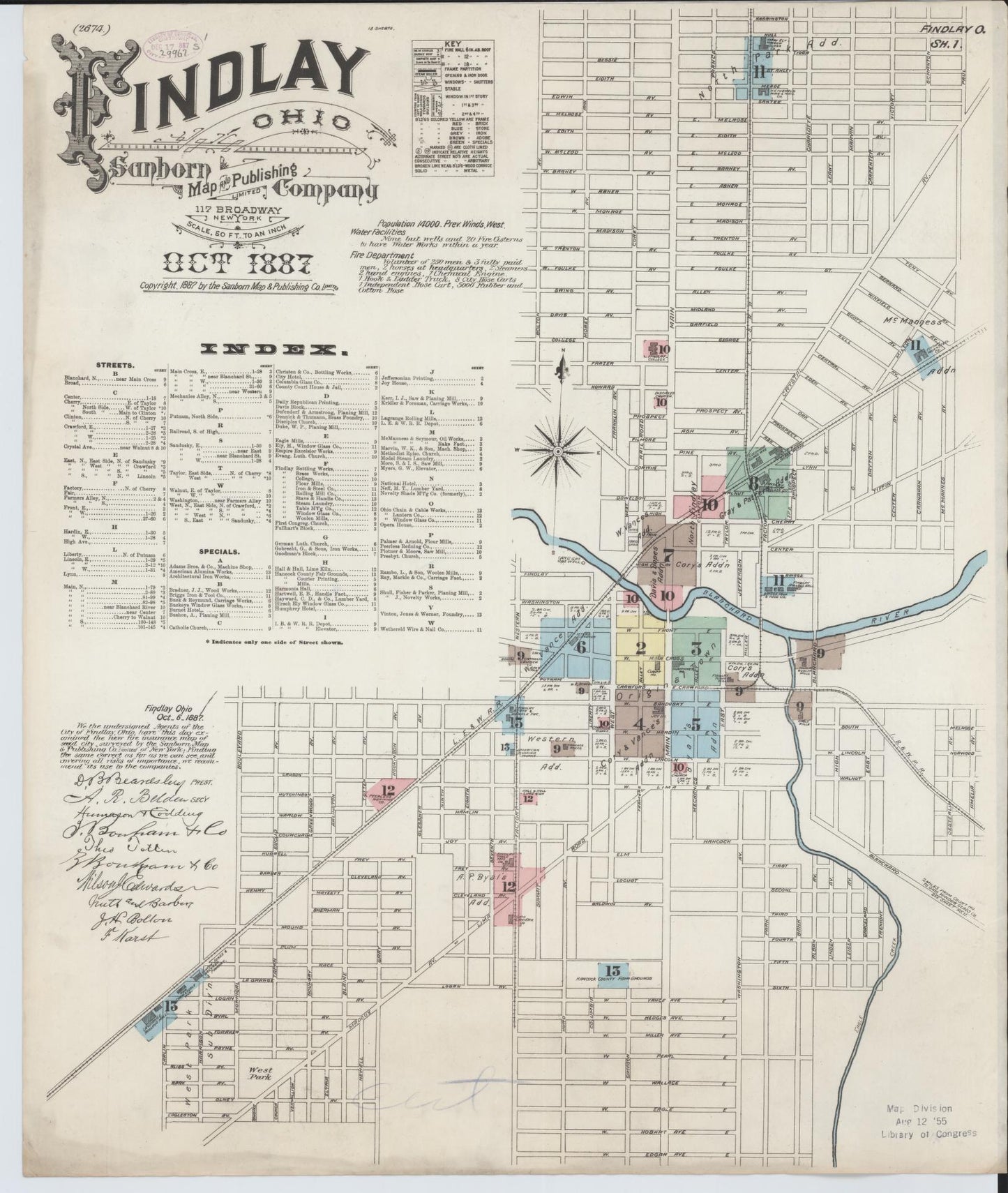 Sanborn Fire Insurance Map from Findlay, Hancock County, Ohio (1887), Sheet #0001 - Historic Sanborn Fire Insurance Map Print, vintage old map wall art, antique decor, genealogy gift, Ohio Ohio map
