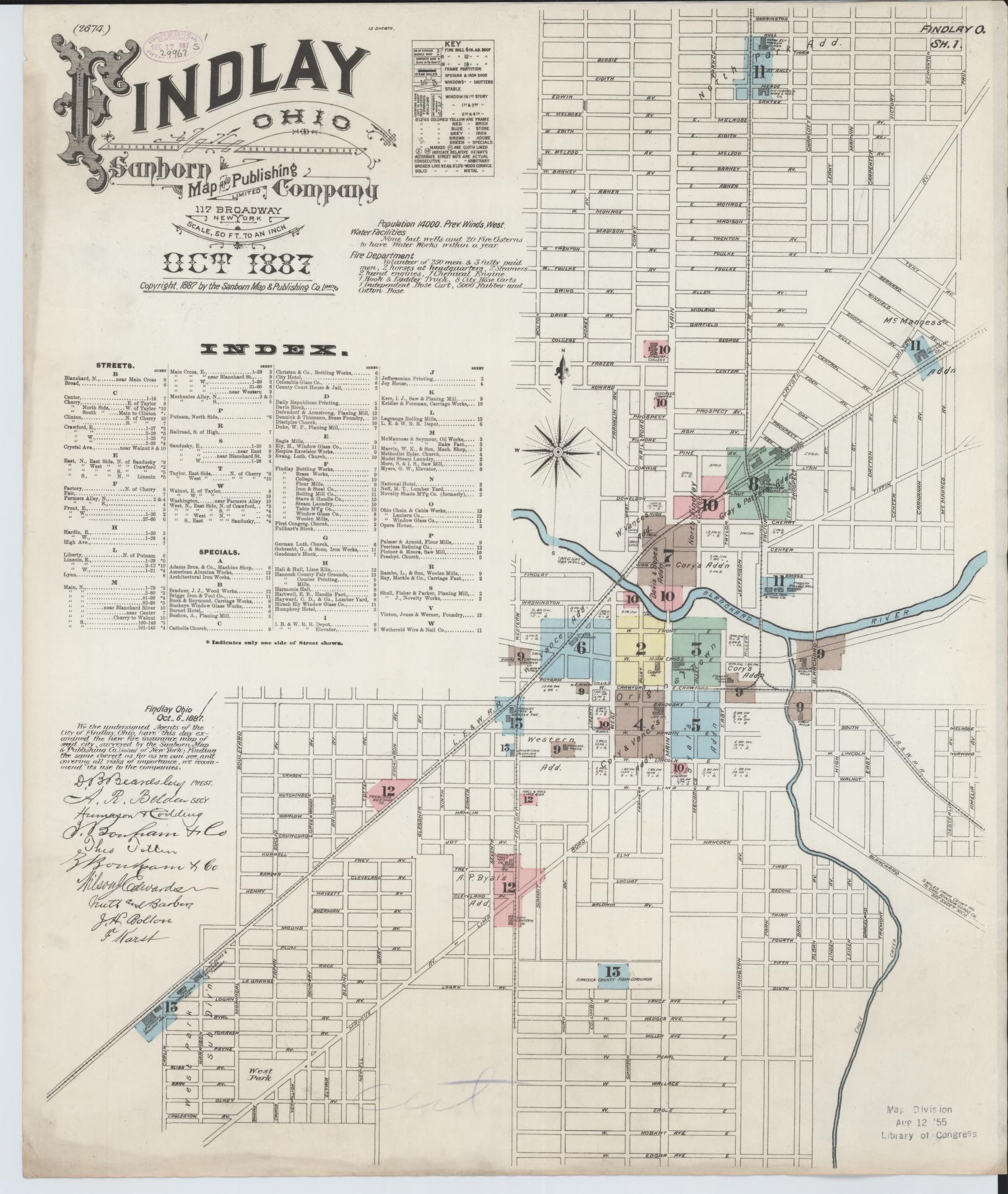 Sanborn Fire Insurance Map from Findlay, Hancock County, Ohio (1887), Sheet #0001 - Historic Sanborn Fire Insurance Map Print, vintage old map wall art, antique decor, genealogy gift, Ohio Ohio map