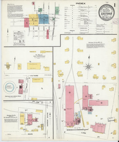Sanborn Fire Insurance Map from Gastonia, Gaston County, North Carolina (1908), Sheet #0001 - Historic Sanborn Fire Insurance Map Print, vintage old map wall art, antique decor, genealogy gift, North Carolina North Carolina map