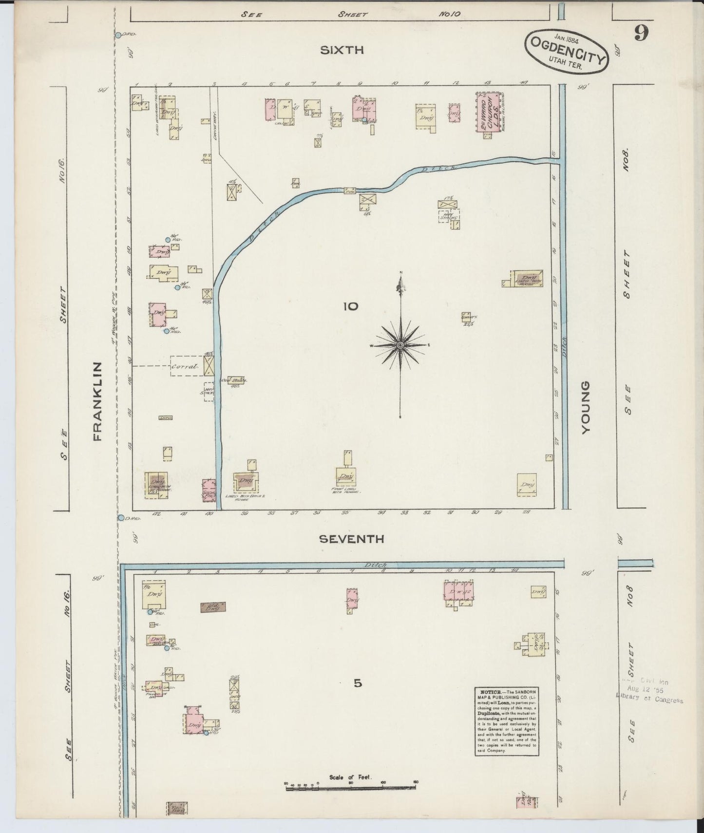 Sanborn Fire Insurance Map from Ogden, Weber County, Utah (1884), Sheet #0009 - Historic Sanborn Fire Insurance Map Print, vintage old map wall art, antique decor, genealogy gift, Utah Utah map