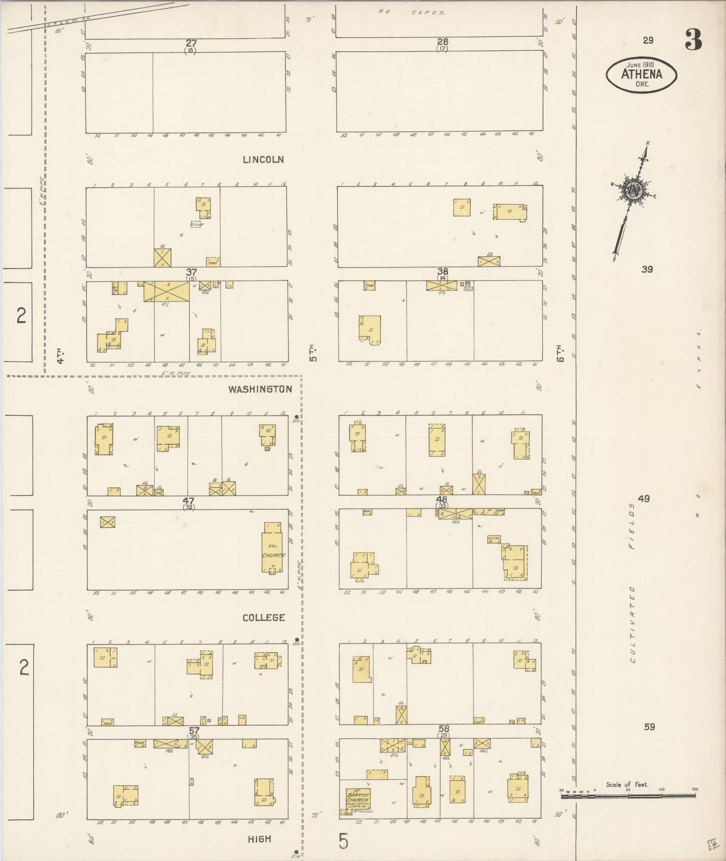 Sanborn Fire Insurance Map from Athena, Umatilla County, Oregon (1910), Sheet #0003 - Complete Map Set gallery image, historic Sanborn map, vintage wall art, Oregon Oregon