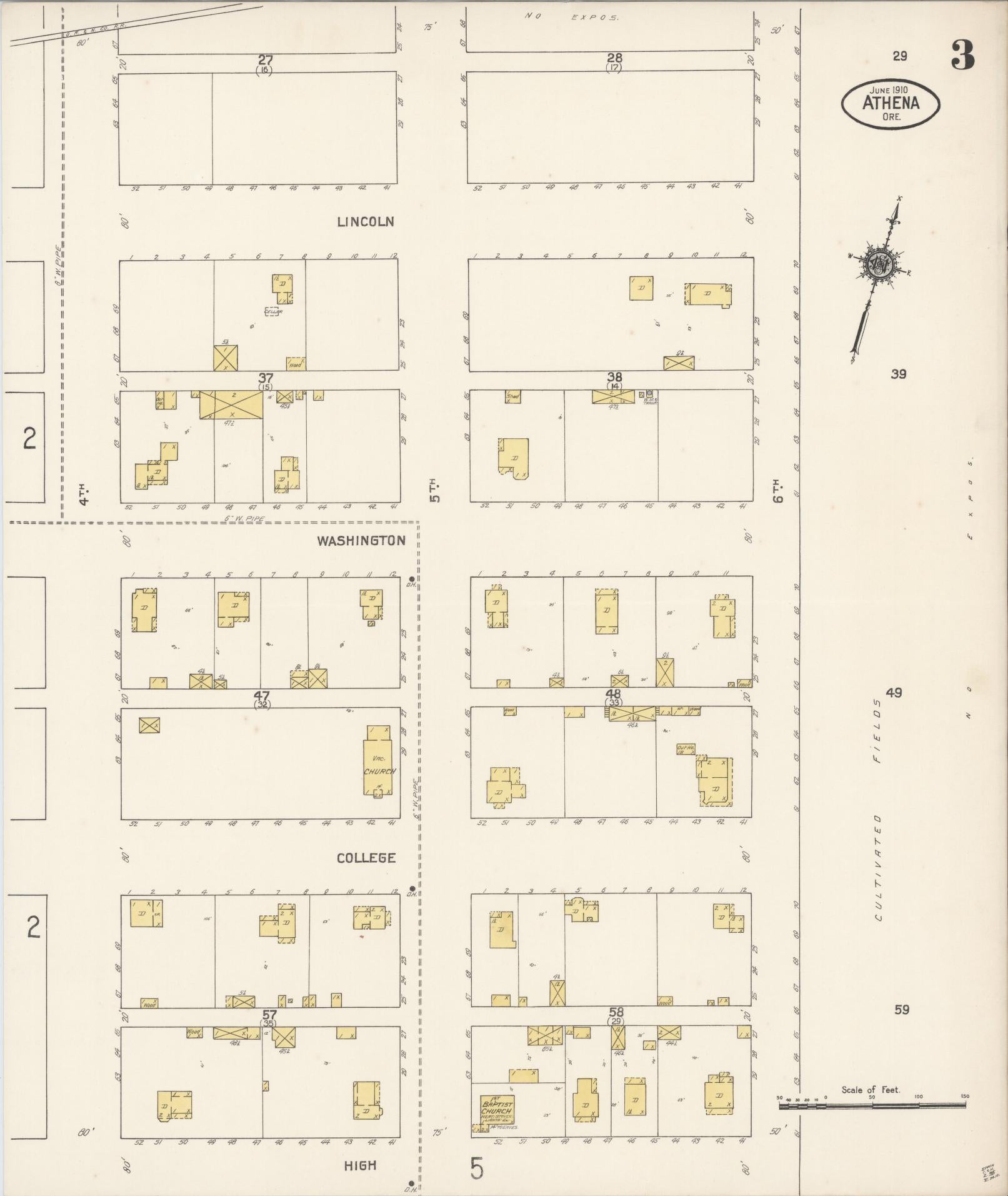 Sanborn Fire Insurance Map from Athena, Umatilla County, Oregon (1910), Sheet #0003 - Complete Map Set gallery image, historic Sanborn map, vintage wall art, Oregon Oregon