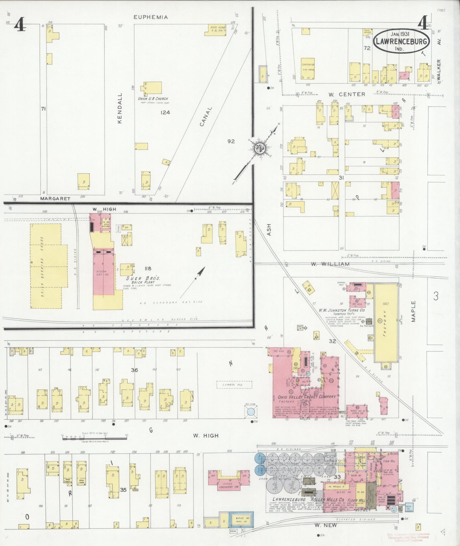 Sanborn Fire Insurance Map from Lawrenceburg, Dearborn County, Indiana (1931), Sheet #0004 - Complete Map Set gallery image, historic Sanborn map, vintage wall art, Indiana Indiana