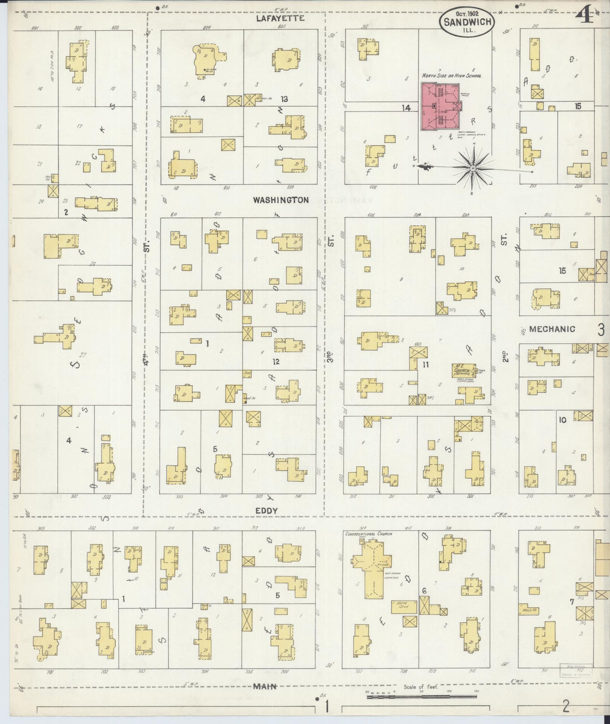Sanborn Fire Insurance Map from Sandwich, De Kalb County, Illinois (1902), Sheet #0004 - Historic Sanborn Fire Insurance Map Print, vintage old map wall art, antique decor, genealogy gift, Illinois Illinois map