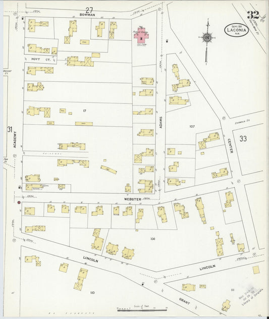 Sanborn Fire Insurance Map from Laconia, Belknap County, New Hampshire (1911), Sheet #0032 - Historic Sanborn Fire Insurance Map Print, vintage old map wall art, antique decor, genealogy gift, New Hampshire New Hampshire map