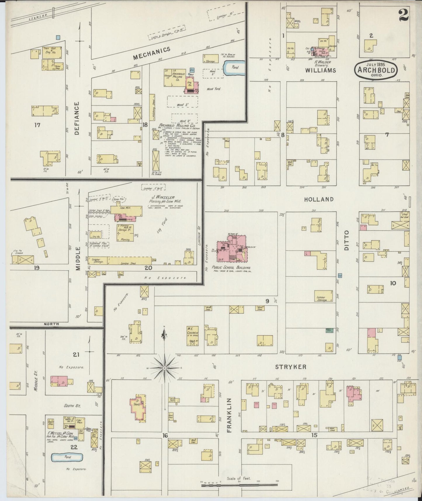 Sanborn Fire Insurance Map from Archbold, Fulton County, Ohio (1895), Sheet #0002 - Historic Sanborn Fire Insurance Map Print, vintage old map wall art, antique decor, genealogy gift, Ohio Ohio map