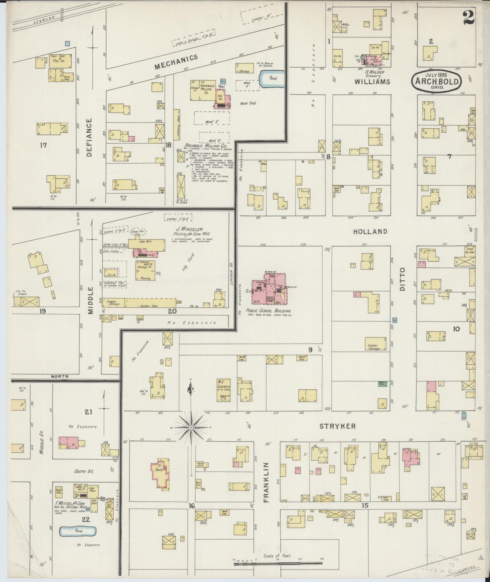 Sanborn Fire Insurance Map from Archbold, Fulton County, Ohio (1895), Sheet #0002 - Historic Sanborn Fire Insurance Map Print, vintage old map wall art, antique decor, genealogy gift, Ohio Ohio map