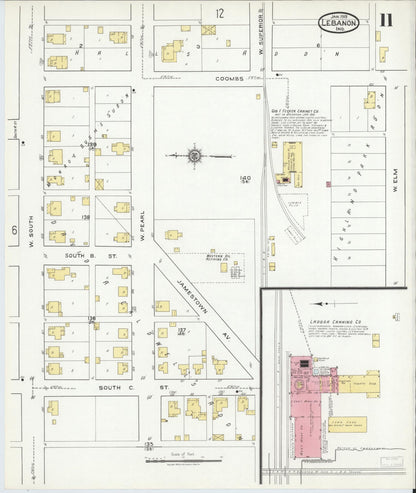 Sanborn Fire Insurance Map from Lebanon, Boone County, Indiana (1919), Sheet #0011 - Complete Map Set gallery image, historic Sanborn map, vintage wall art, Indiana Indiana