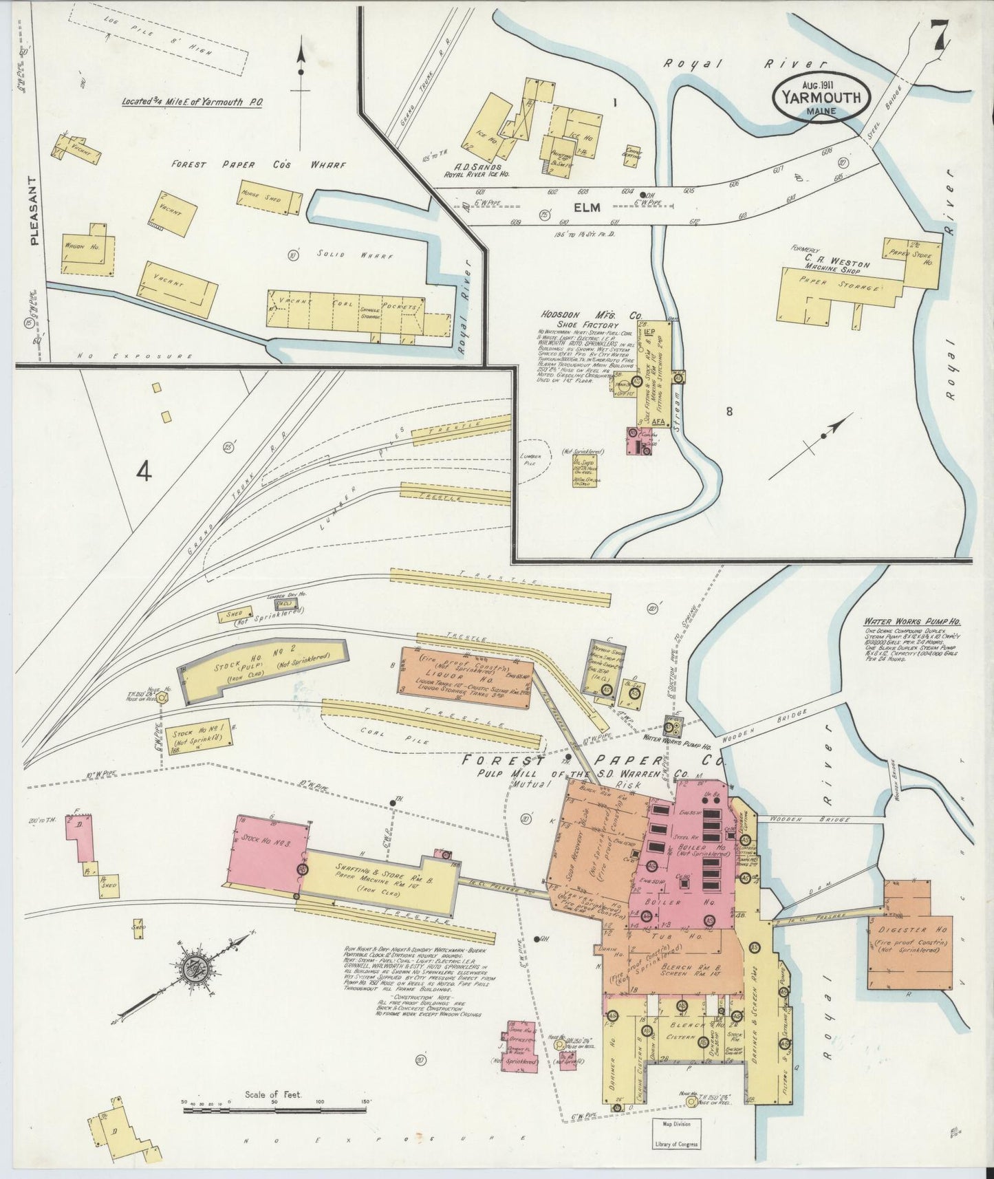 Sanborn Fire Insurance Map from Yarmouth, Cumberland County, Maine (1911), Sheet #0007 - Complete Map Set gallery image, historic Sanborn map, vintage wall art, Maine Maine