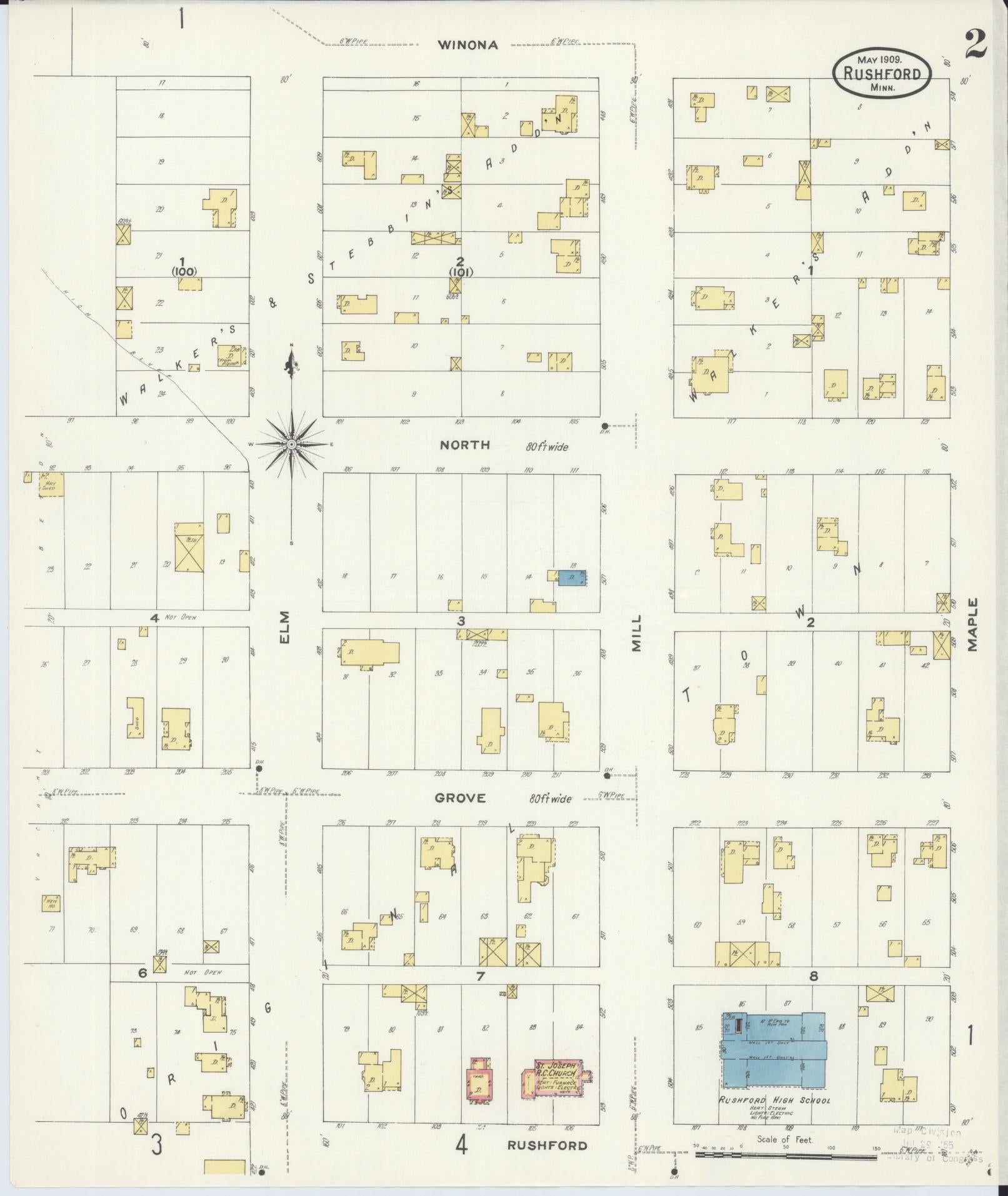 Sanborn Fire Insurance Map from Rushford, Fillmore County, Minnesota (1909), Sheet #0002 - Complete Map Set gallery image, historic Sanborn map, vintage wall art, Minnesota Minnesota