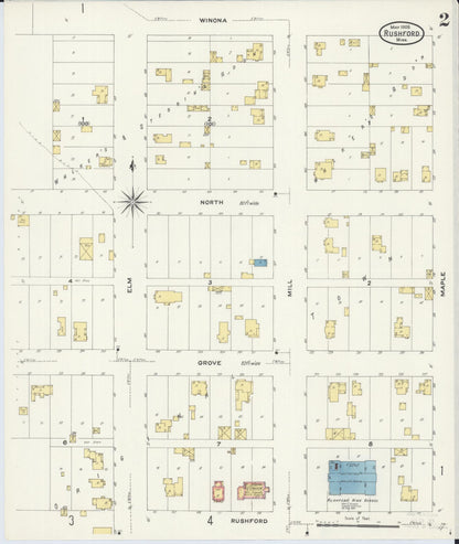 Sanborn Fire Insurance Map from Rushford, Fillmore County, Minnesota (1909), Sheet #0002 - Complete Map Set gallery image, historic Sanborn map, vintage wall art, Minnesota Minnesota