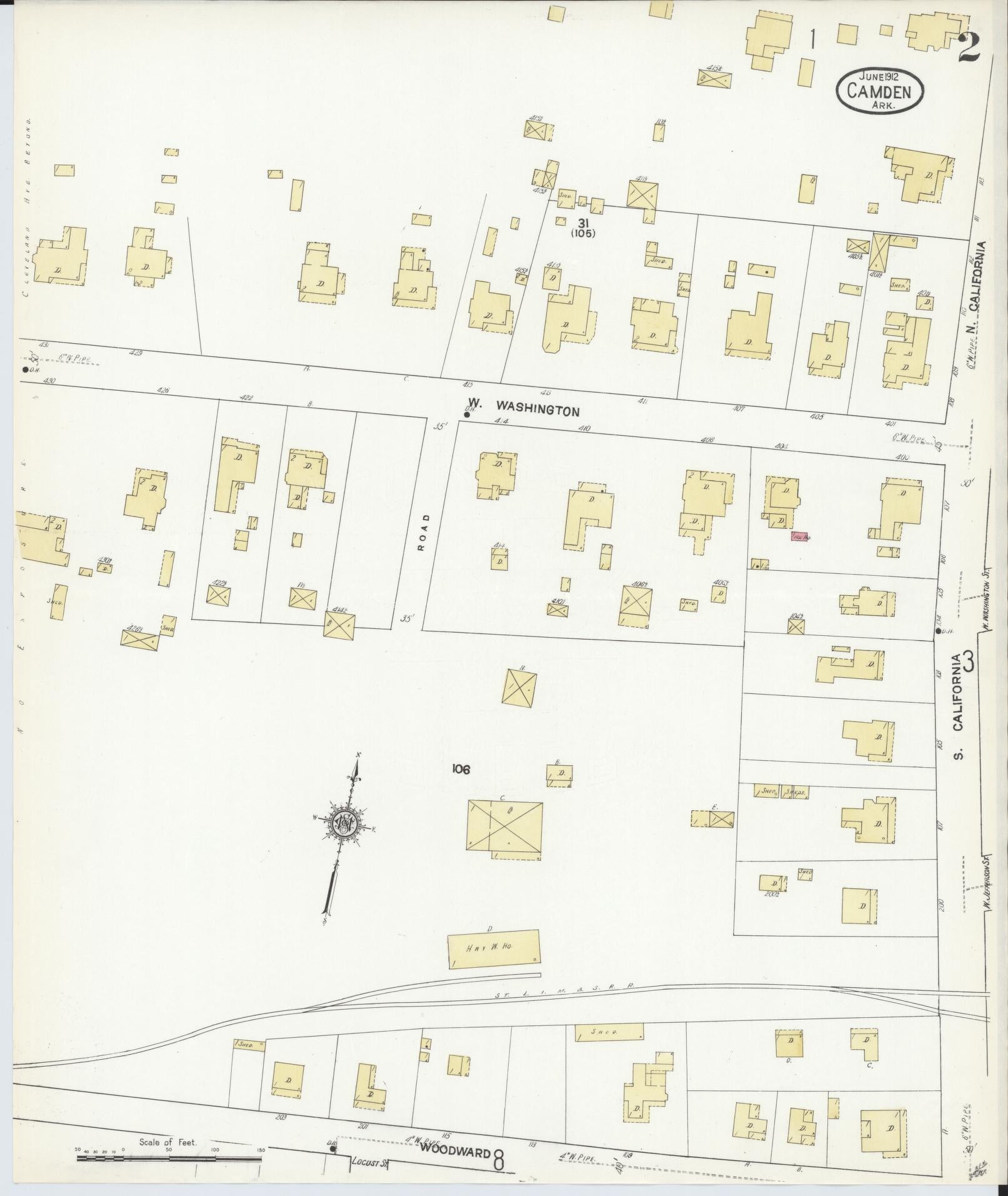 Sanborn Fire Insurance Map from Camden, Ouachita County, Arkansas (1912), Sheet #0002 - Historic Sanborn Fire Insurance Map Print, vintage old map wall art, antique decor, genealogy gift, Arkansas Arkansas map