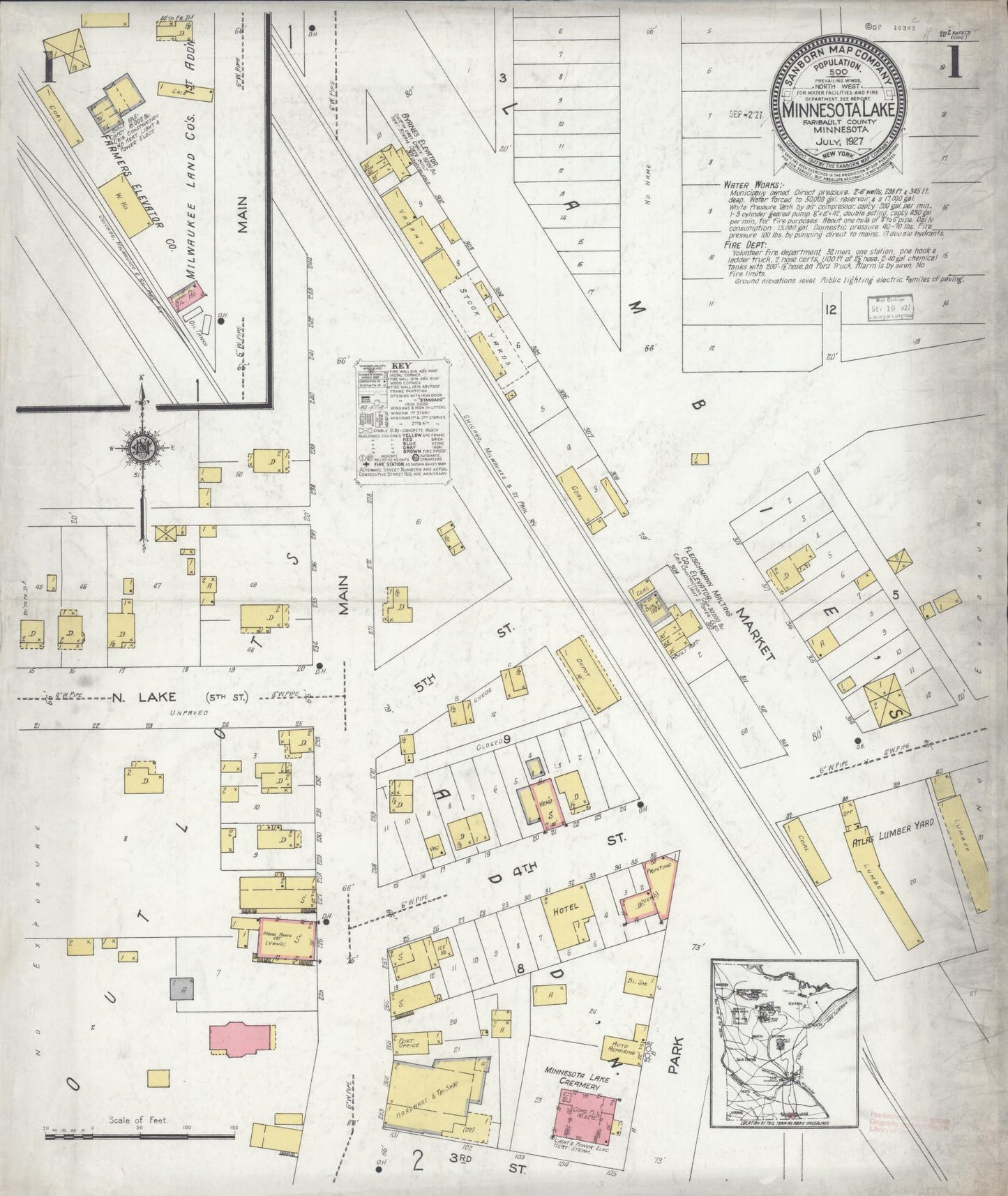 Sanborn Fire Insurance Map from Minnesota Lake, Faribault County, Minnesota (1927), Sheet #0001 - Complete Map Set gallery image, historic Sanborn map, vintage wall art, Minnesota Minnesota