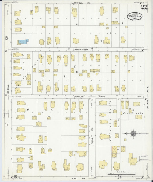 Sanborn Fire Insurance Map from Waukesha, Waukesha County, Wisconsin (1911), Sheet #0022 - Historic Sanborn Fire Insurance Map Print, vintage old map wall art, antique decor, genealogy gift, Wisconsin Wisconsin map