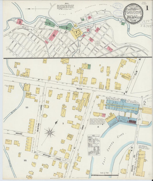Sanborn Fire Insurance Map from Dolgeville, Hirkimer County, New York (1898), Sheet #0001 - Complete Map Set gallery image, historic Sanborn map, vintage wall art, New York New York