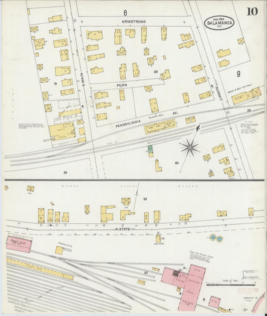 Sanborn Fire Insurance Map from Salamanca, Cattaraugus County, New York (1904), Sheet #0010 - Historic Sanborn Fire Insurance Map Print, vintage old map wall art, antique decor, genealogy gift, New York New York map