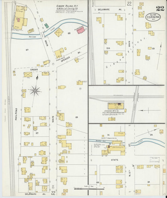 Sanborn Fire Insurance Map from Corning, Steuben County, New York (1903), Sheet #0022 - Historic Sanborn Fire Insurance Map Print, vintage old map wall art, antique decor, genealogy gift, New York New York map