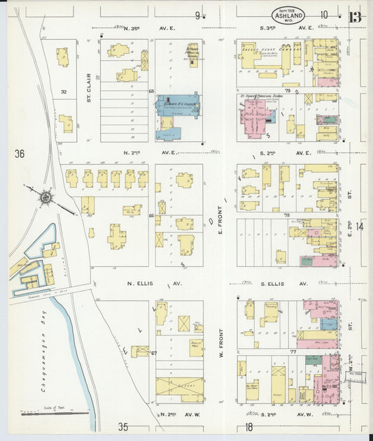 Sanborn Fire Insurance Map from Ashland, Ashland County, Wisconsin (1909), Sheet #0013 - Historic Sanborn Fire Insurance Map Print, vintage old map wall art, antique decor, genealogy gift, Wisconsin Wisconsin map