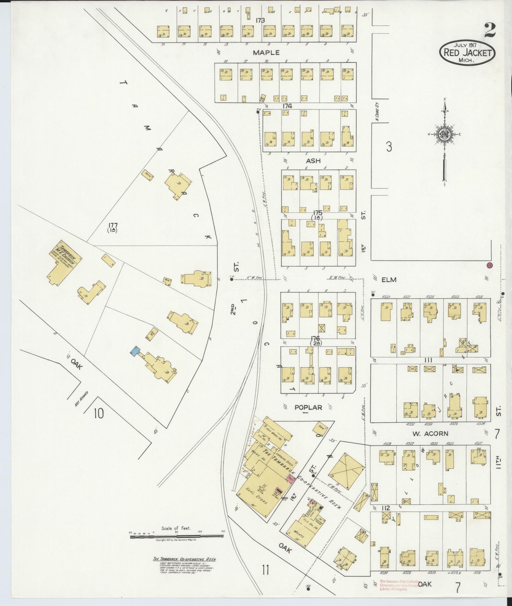 Sanborn Fire Insurance Map from Red Jacket, Houghton County, Michigan (1917), Sheet #0002 - Complete Map Set gallery image, historic Sanborn map, vintage wall art, Michigan Michigan