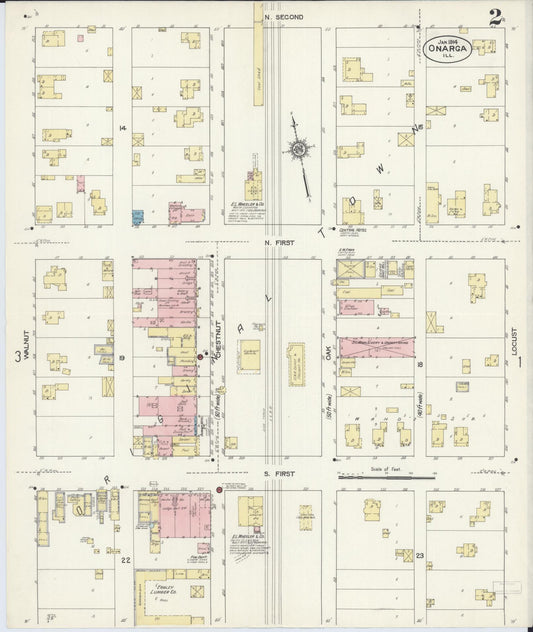 Sanborn Fire Insurance Map from Onarga, Iroquois County, Illinois (1914), Sheet #0002 - Historic Sanborn Fire Insurance Map Print, vintage old map wall art, antique decor, genealogy gift, Illinois Illinois map