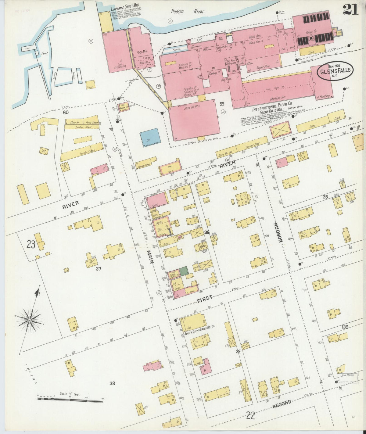 Sanborn Fire Insurance Map from Glens Falls, Warren County, New York (1901), Sheet #0021 - Historic Sanborn Fire Insurance Map Print, vintage old map wall art, antique decor, genealogy gift, New York New York map