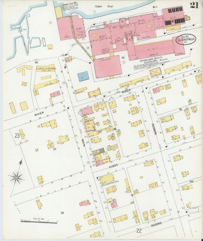 Sanborn Fire Insurance Map from Glens Falls, Warren County, New York (1901), Sheet #0021 - Historic Sanborn Fire Insurance Map Print, vintage old map wall art, antique decor, genealogy gift, New York New York map