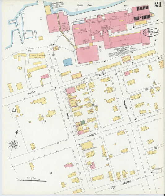 Sanborn Fire Insurance Map from Glens Falls, Warren County, New York (1901), Sheet #0021 - Historic Sanborn Fire Insurance Map Print, vintage old map wall art, antique decor, genealogy gift, New York New York map