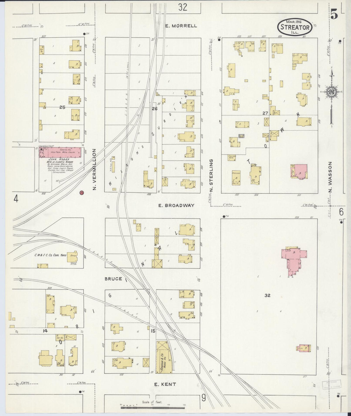 Sanborn Fire Insurance Map from Streator, La Salle County, Illinois (1916), Sheet #0005 - Complete Map Set gallery image, historic Sanborn map, vintage wall art, Illinois Illinois