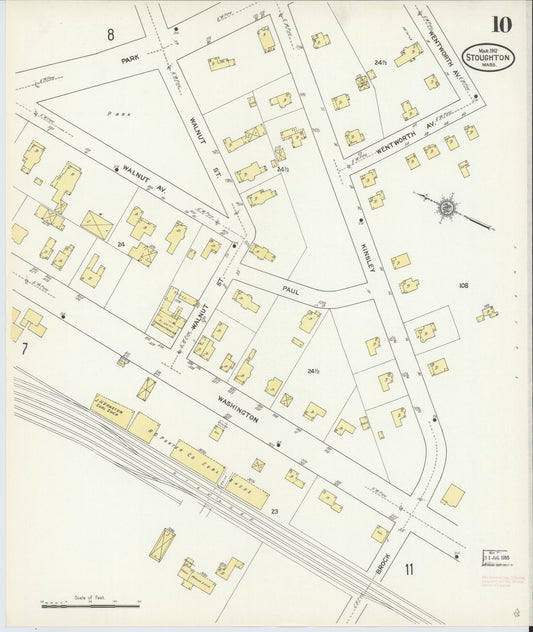 Sanborn Fire Insurance Map from Stoughton, Norfolk County, Massachusetts (1912), Sheet #0010 - Historic Sanborn Fire Insurance Map Print, vintage old map wall art, antique decor, genealogy gift, Massachusetts Massachusetts map