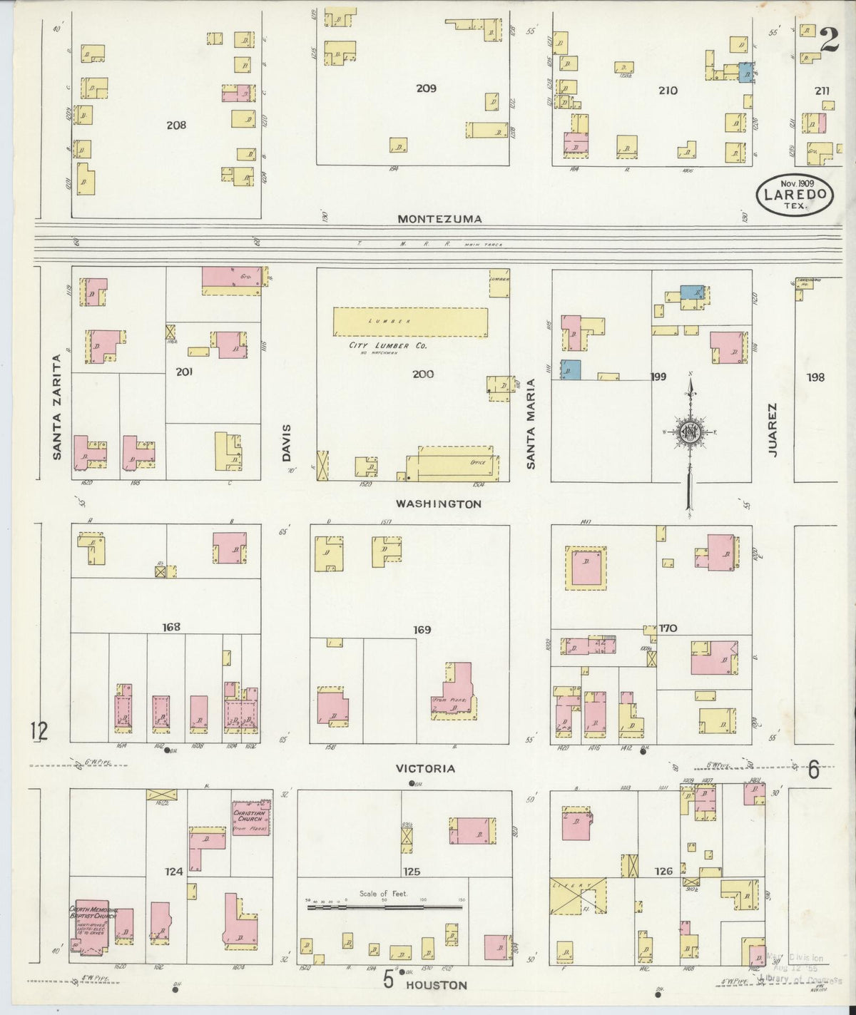 Sanborn Fire Insurance Map from Laredo, Webb County, Texas (1909), Sheet #0002 - Complete Map Set gallery image, historic Sanborn map, vintage wall art, Texas Texas