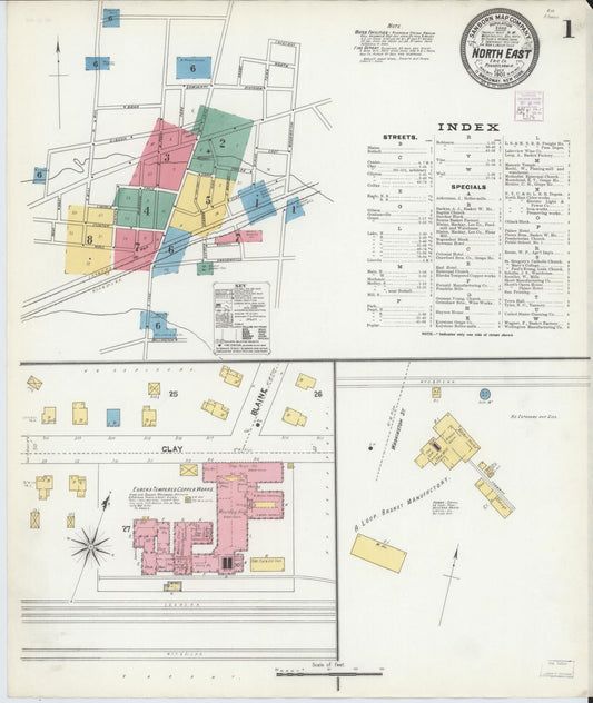 Sanborn Fire Insurance Map from North East, Erie County, Pennsylvania (1905), Sheet #0001 - Historic Sanborn Fire Insurance Map Print, vintage old map wall art, antique decor, genealogy gift, Pennsylvania Pennsylvania map