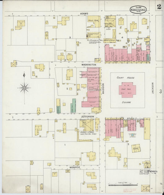 Sanborn Fire Insurance Map from Kosciusko, Attala County, Mississippi (1897), Sheet #0002 - Historic Sanborn Fire Insurance Map Print, vintage old map wall art, antique decor, genealogy gift, Mississippi Mississippi map