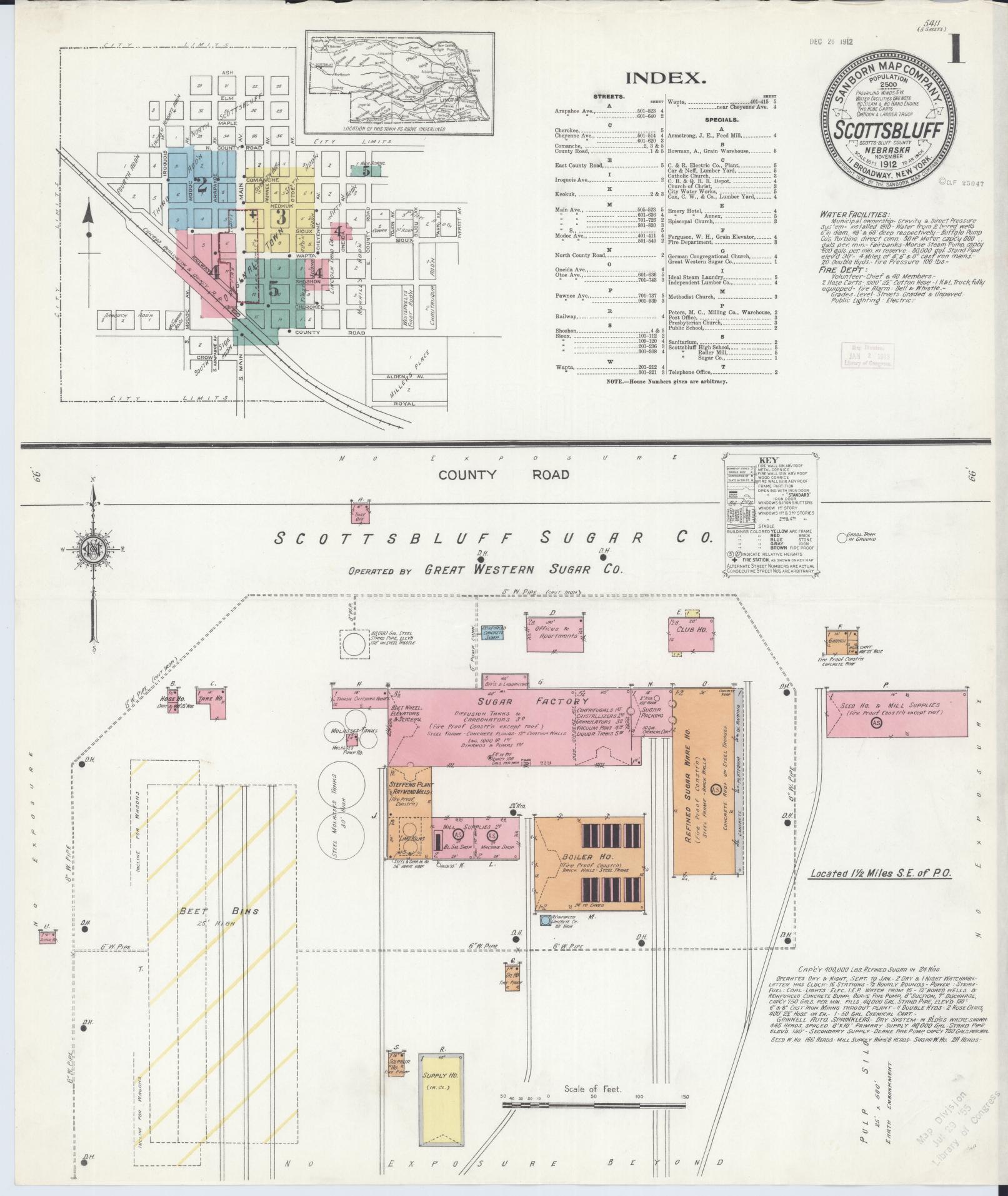 Sanborn Fire Insurance Map from Scottsbluff, Scotts Bluff County, Nebraska (1912), Sheet #0001 - Complete Map Set gallery image, historic Sanborn map, vintage wall art, Nebraska Nebraska