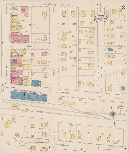Sanborn Fire Insurance Map from Prophetstown, Whiteside County, Illinois (1922), Sheet #0003 - Historic Sanborn Fire Insurance Map Print, vintage old map wall art, antique decor, genealogy gift, Illinois Illinois map