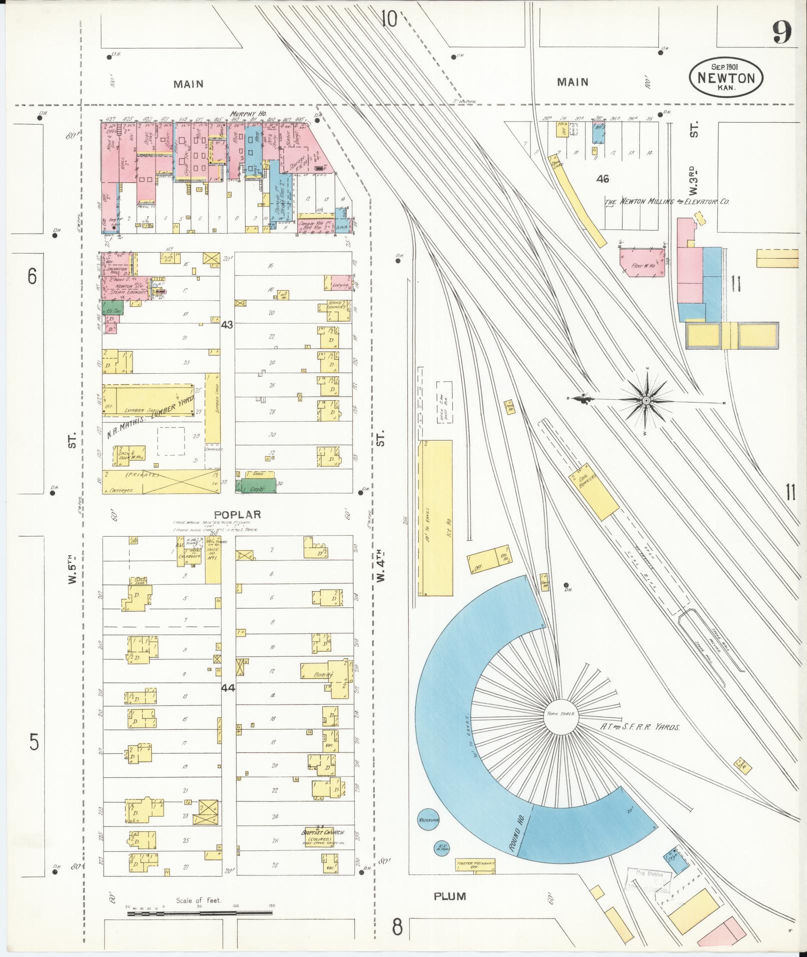 Sanborn Fire Insurance Map from Newton, Harvey County, Kansas (1901), Sheet #0009 - Complete Map Set gallery image, historic Sanborn map, vintage wall art, Kansas Kansas