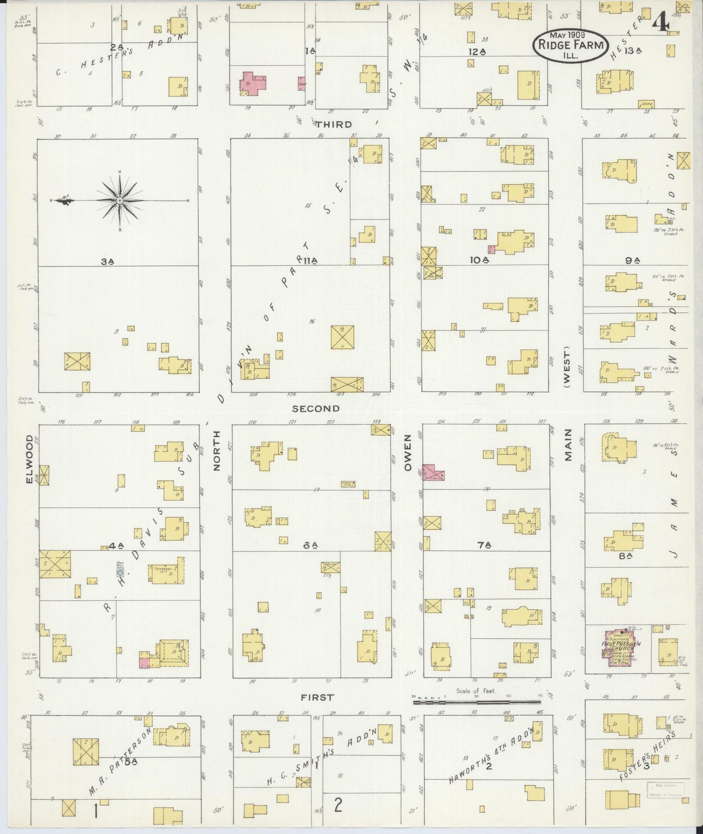 Sanborn Fire Insurance Map from Ridge Farm, Vermilion County, Illinois (1909), Sheet #0004 - Complete Map Set gallery image, historic Sanborn map, vintage wall art, Illinois Illinois