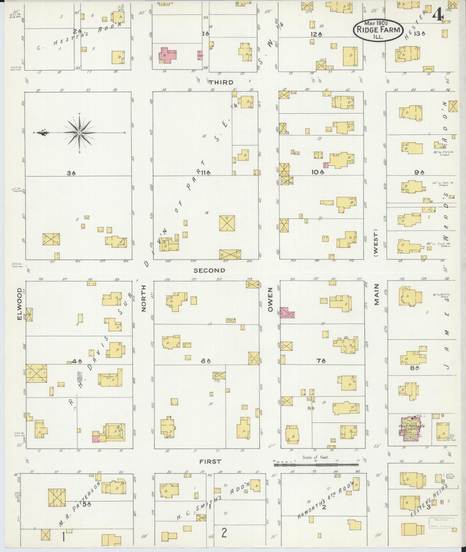 Sanborn Fire Insurance Map from Ridge Farm, Vermilion County, Illinois (1909), Sheet #0004 - Complete Map Set gallery image, historic Sanborn map, vintage wall art, Illinois Illinois
