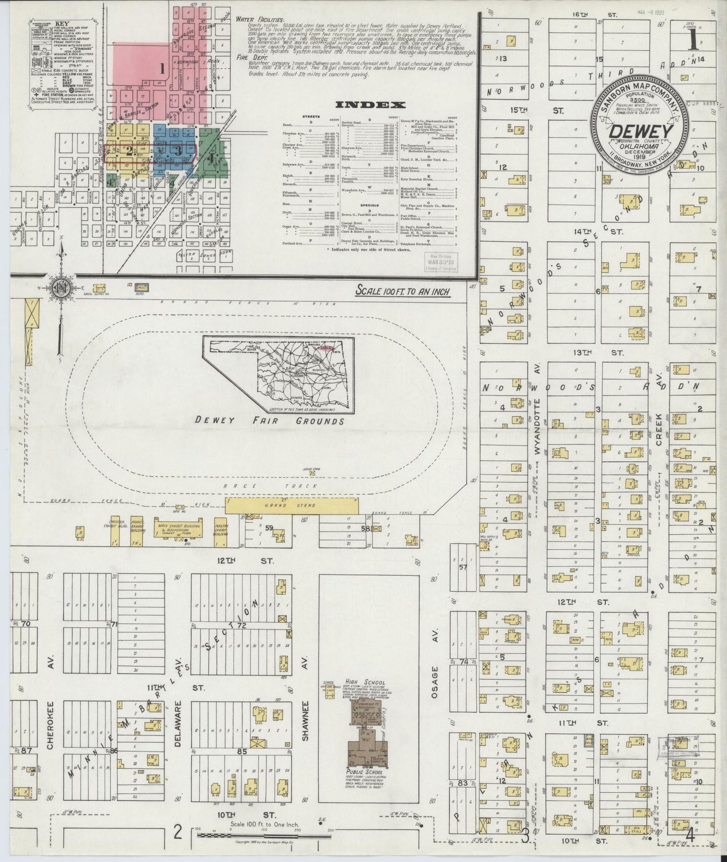 Sanborn Fire Insurance Map from Dewey, Washington County, Oklahoma (1919), Sheet #0001 - Complete Map Set gallery image, historic Sanborn map, vintage wall art, Oklahoma Oklahoma